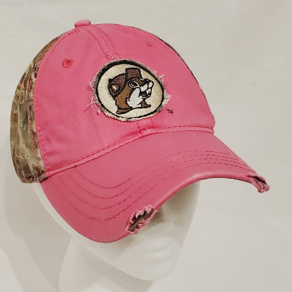 Bucees Pink Distressed Cap Camo Embroidered "It's a Beaver" Adjustable OSFM